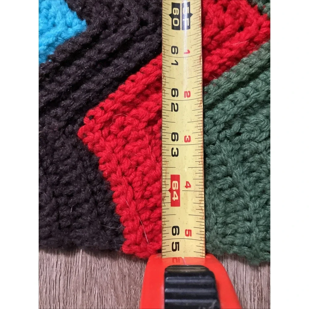 Vtg Hand Knit Crochet Blanket Throw Afghan Chevron Zigzag Pattern 65 X 65 Inches